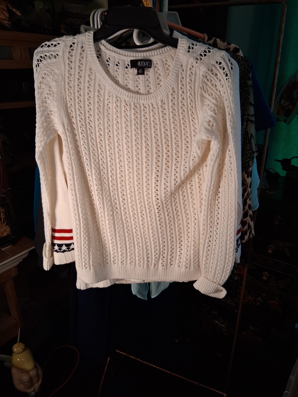a.n.a Cream Open-Knit Crewneck Sweater